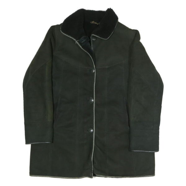 Womens Black Faux Shearling Button Jacket L Polyester Blend Plain Warm Winter