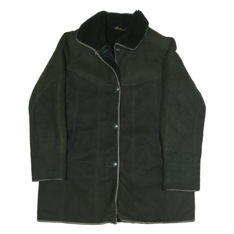 Womens Black Faux Shearling Button Jacket L Polyester Blend Plain Warm Winter