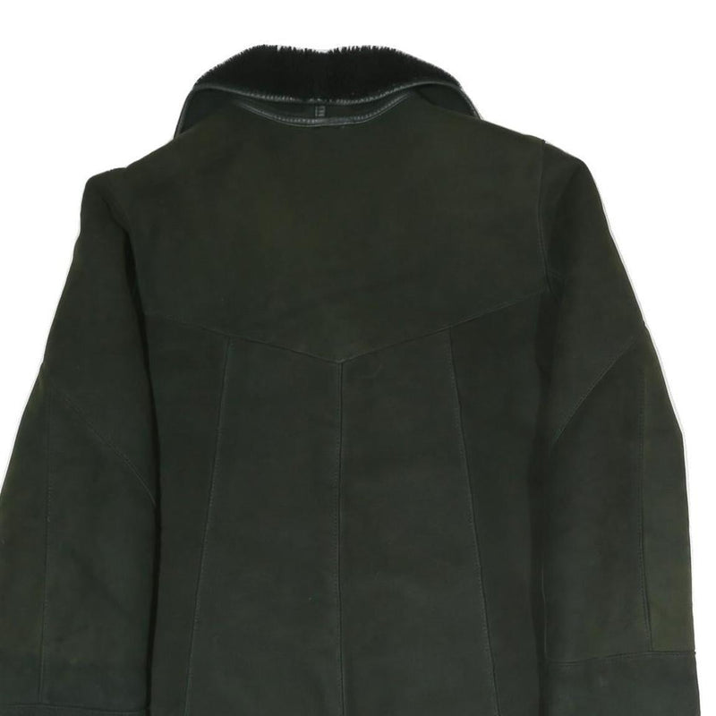 Womens Black Faux Shearling Button Jacket L Polyester Blend Plain Warm Winter