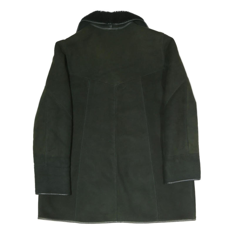 Womens Black Faux Shearling Button Jacket L Polyester Blend Plain Warm Winter