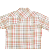 Mens Beige & Red Plaid Cotton Shirt L Button Short Sleeve Casual Summer Wear