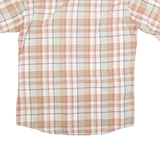 Mens Beige & Red Plaid Cotton Shirt L Button Short Sleeve Casual Summer Wear