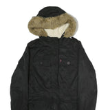 LEVI'S Womens Black Cotton Hooded Jacket M Zip Casual Winter Outerwear