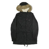 LEVI'S Womens Black Cotton Hooded Jacket M Zip Casual Winter Outerwear