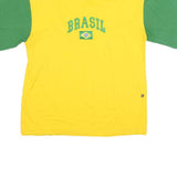 PIERIM Mens Yellow & Green Brasil Graphic T-Shirt L Short Sleeve Crew Neck