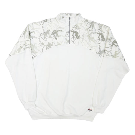 BUROGARO Mens White & Grey Cycling Graphic Half Zip 2XL Polyester Sweatshirt