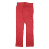 DICKIES Mens Cotton Blend Red Slim Straight Trousers W28 L32 Workwear Zip