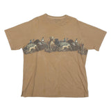 CLEARWATER Mens Beige Hunting Scene Graphic T-Shirt L Short Sleeve Crew Neck