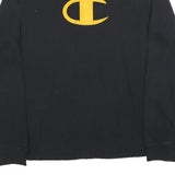 CHAMPION Mens Black Graphic T-Shirt M Long Sleeve Crew Neck Cotton Blend Logo