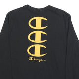CHAMPION Mens Black Graphic T-Shirt M Long Sleeve Crew Neck Cotton Blend Logo