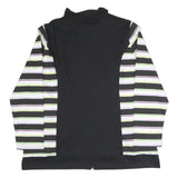 BLUE MOON Womens Black & Striped Jacket UK 22 Cotton Blend Zip Floral