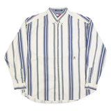 TOMMY HILFIGER Mens White & Blue Striped Shirt XL Button Down Cotton Blend