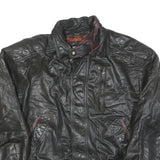 Mens Black Leather Zip Jacket M Plain Classic Stylish Functional Pocketed