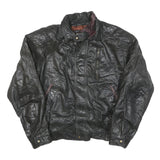 Mens Black Leather Zip Jacket M Plain Classic Stylish Functional Pocketed