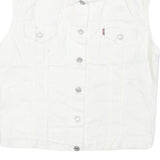 LEVI'S Womens White Cotton Blend Sleeveless Jacket M Button Closure Denim Vest