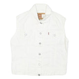 LEVI'S Womens White Cotton Blend Sleeveless Jacket M Button Closure Denim Vest