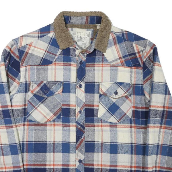 LEVI'S Mens Blue White Check Button Jacket L Cotton Blend Casual Durable