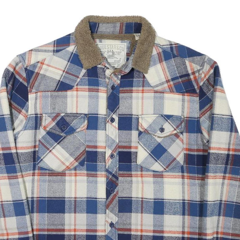 LEVI'S Mens Blue White Check Button Jacket L Cotton Blend Casual Durable