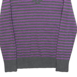 TOMMY HILFIGER Womens Grey & Purple Striped Patterned V-Neck Basic Knit Jumper M