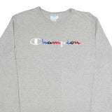 CHAMPION Mens Grey Long Sleeve Crew Neck Logo Cotton Blend T-Shirt L