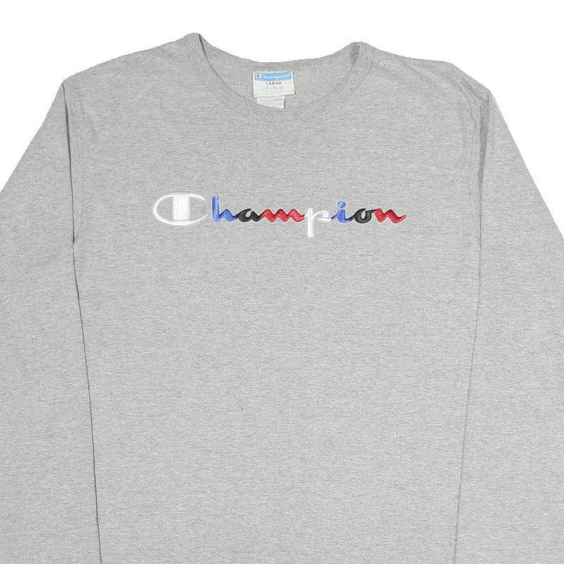 CHAMPION Mens Grey Long Sleeve Crew Neck Logo Cotton Blend T-Shirt L