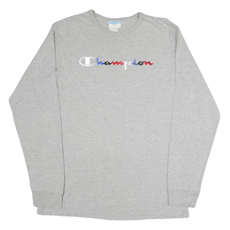 CHAMPION Mens Grey Long Sleeve Crew Neck Logo Cotton Blend T-Shirt L