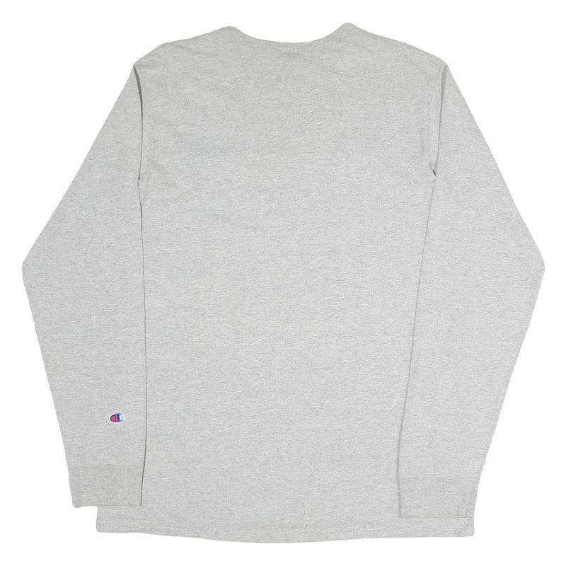 CHAMPION Mens Grey Long Sleeve Crew Neck Logo Cotton Blend T-Shirt L