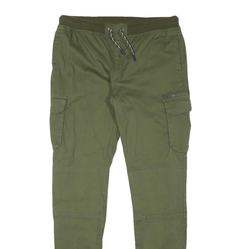 Mens Slim Green Cotton Blend Drawstring Cargo Trousers W31 L31 Casual Comfort
