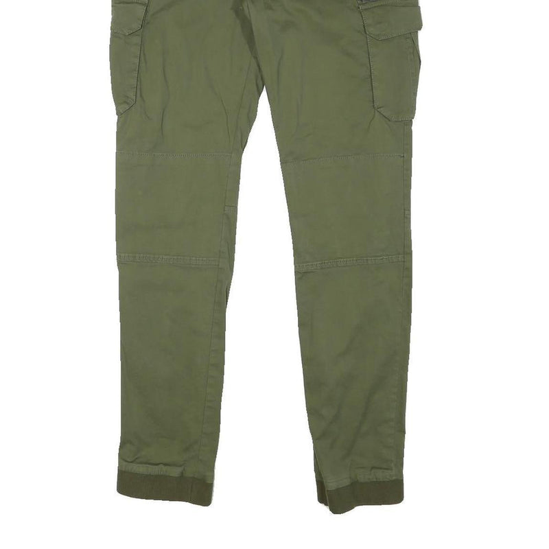Mens Slim Green Cotton Blend Drawstring Cargo Trousers W31 L31 Casual Comfort