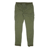 Mens Slim Green Cotton Blend Drawstring Cargo Trousers W31 L31 Casual Comfort