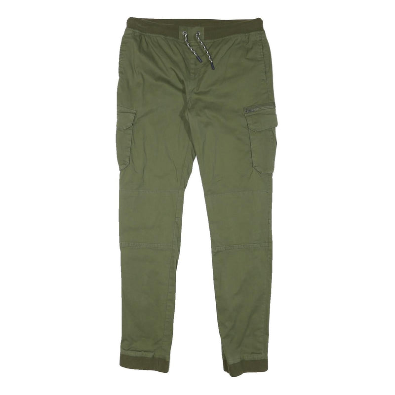 Mens Slim Green Cotton Blend Drawstring Cargo Trousers W31 L31 Casual Comfort
