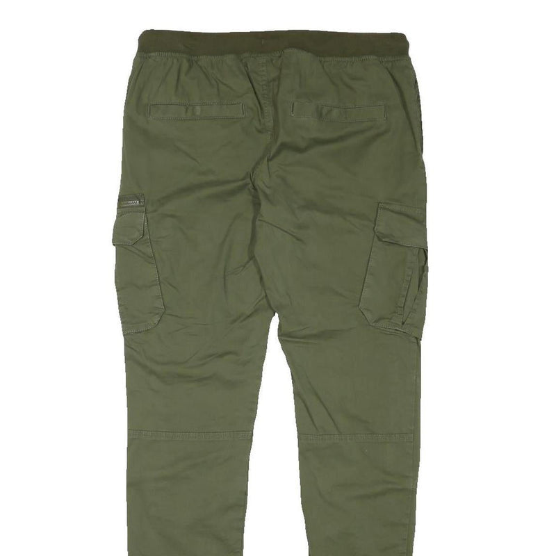 Mens Slim Green Cotton Blend Drawstring Cargo Trousers W31 L31 Casual Comfort