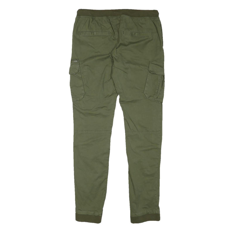 Mens Slim Green Cotton Blend Drawstring Cargo Trousers W31 L31 Casual Comfort