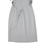 MISS DORBY Womens Grey & Black Embroidered Midi Dress Polyester Puff Sleeve L