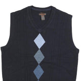 DOCKERS Mens Navy Blue Argyle Pattern V-Neck Basic Knit M Jumper Vest Acrylic