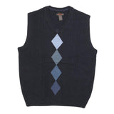 DOCKERS Mens Navy Blue Argyle Pattern V-Neck Basic Knit M Jumper Vest Acrylic