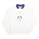 JERZEES Womens White & Navy Blue Polo Collar XL Cotton Blend Pullover Sweatshirt