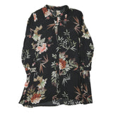 ZARA Womens Black Floral Shirt Long Sleeve Collared M Cotton Blend Lightweight