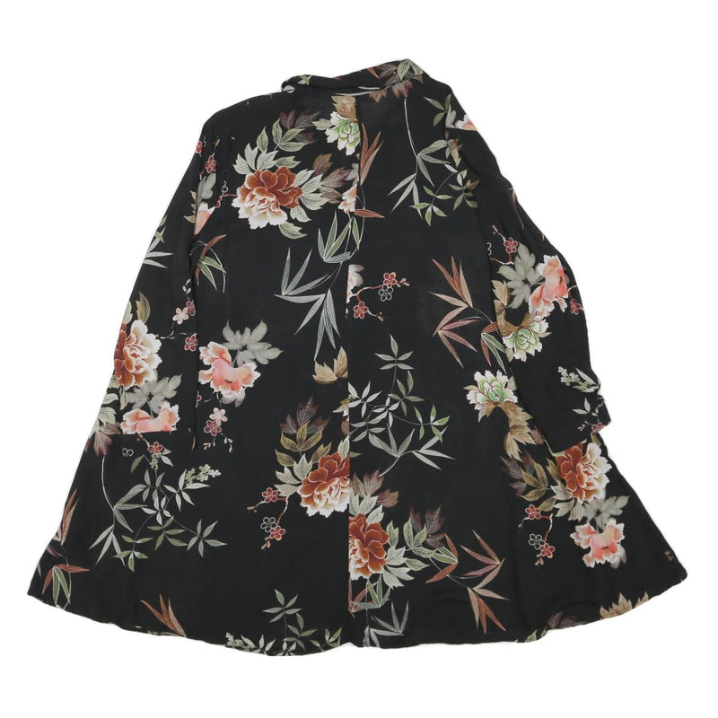 ZARA Womens Black Floral Shirt Long Sleeve Collared M Cotton Blend Lightweight