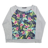 ALLEGRA K Womens Grey & Multicolour Floral Crew Neck L Casual Cotton Blend
