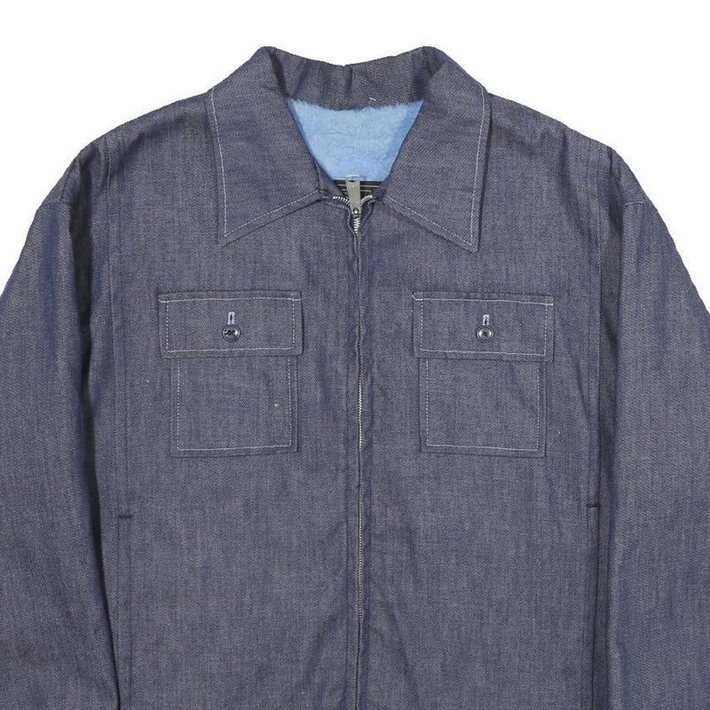 SEARS Mens Blue Cotton Zip Jacket XL Woven Classic Workwear Button Collar