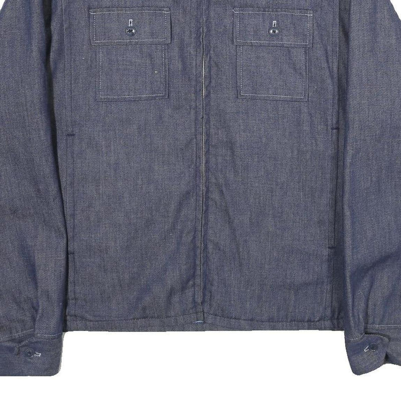 SEARS Mens Blue Cotton Zip Jacket XL Woven Classic Workwear Button Collar