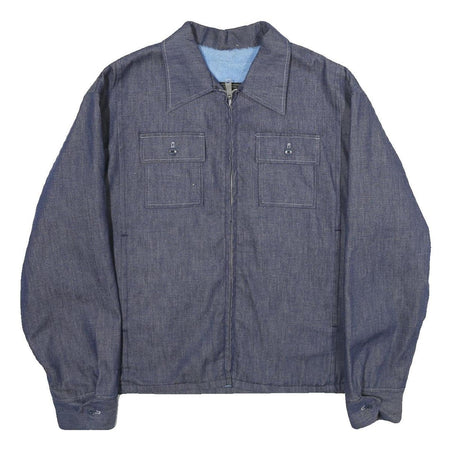 SEARS Mens Blue Cotton Zip Jacket XL Woven Classic Workwear Button Collar