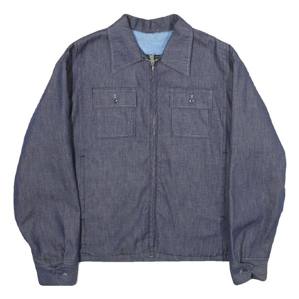 SEARS Mens Blue Cotton Zip Jacket XL Woven Classic Workwear Button Collar