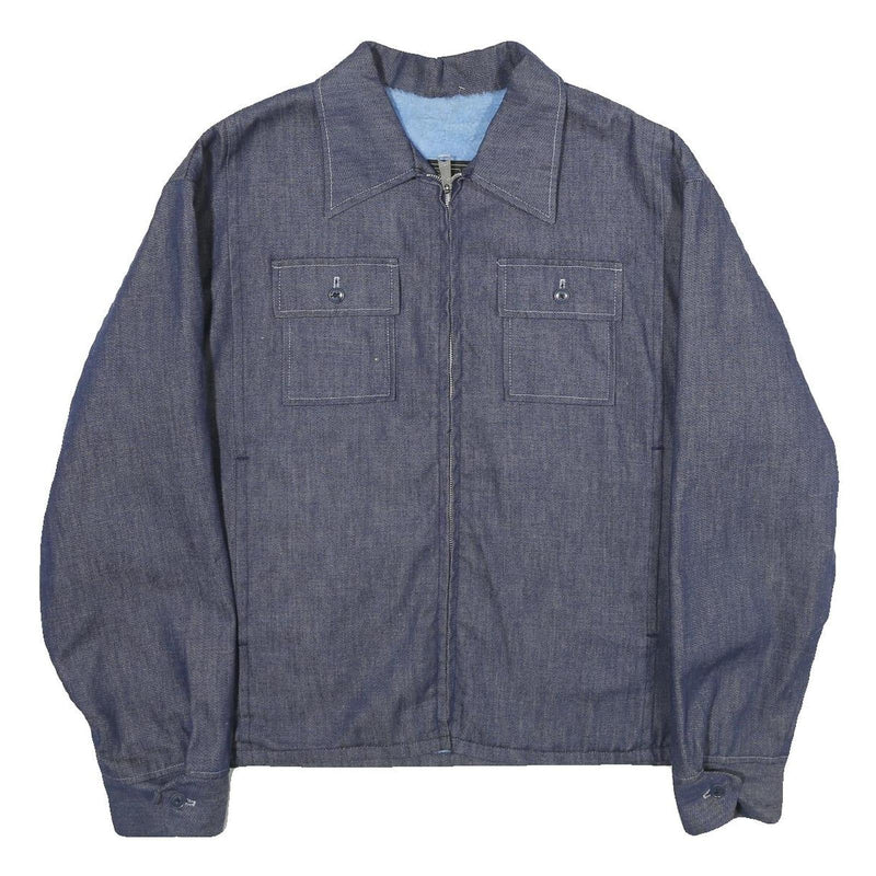 SEARS Mens Blue Cotton Zip Jacket XL Woven Classic Workwear Button Collar