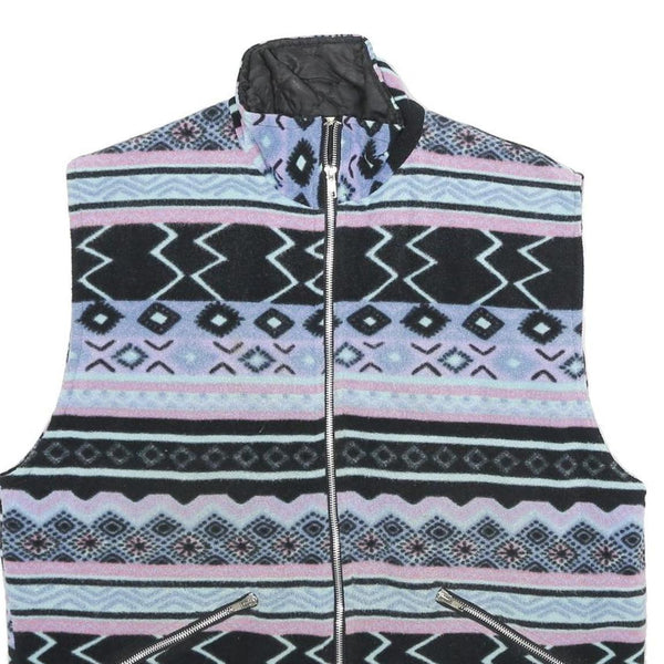 Mens Blue Black & Purple Patterned Quilted Zip Jacket M Polyester Casual Warm