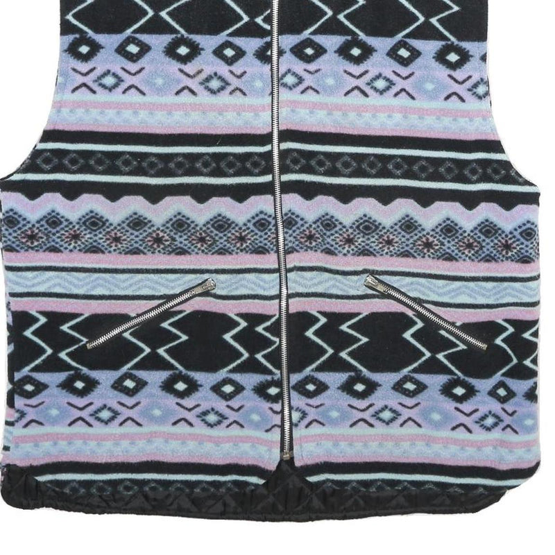 Mens Blue Black & Purple Patterned Quilted Zip Jacket M Polyester Casual Warm