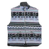 Mens Blue Black & Purple Patterned Quilted Zip Jacket M Polyester Casual Warm