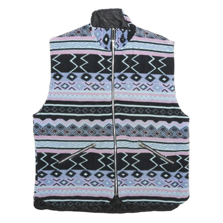 Mens Blue Black & Purple Patterned Quilted Zip Jacket M Polyester Casual Warm