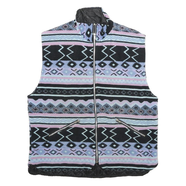 Mens Blue Black & Purple Patterned Quilted Zip Jacket M Polyester Casual Warm